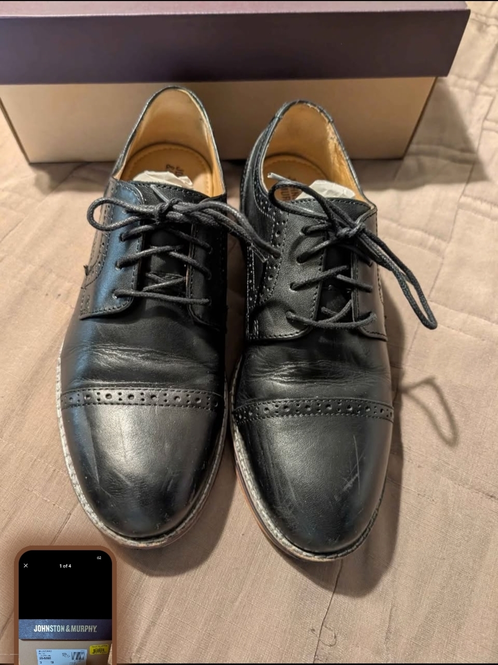 Johnston & Murphy Black Leather Cap-Toe Derby Oxfords